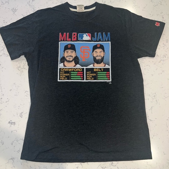 HOMAGE Black MLB Jam Brandon Crawford Belt San Francisco Giants Sports Tee Shirt - Picture 1 of 9